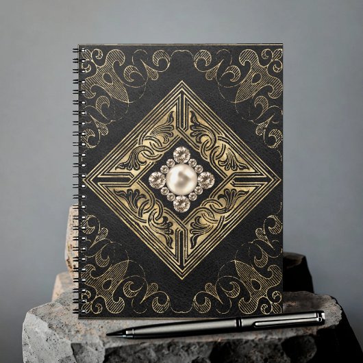 Carnet Opulence ornée | Flouris à bijoux noir et or