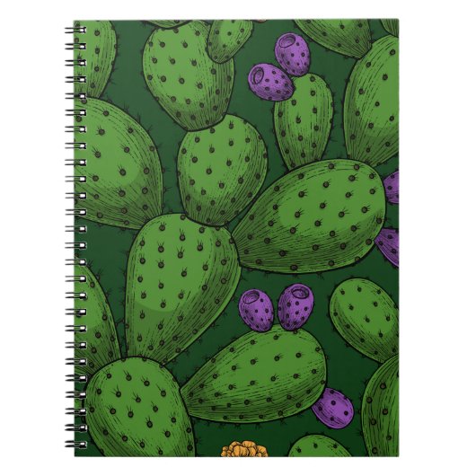 Carnet Opuntie de floraison sur vert foncé (Devant)