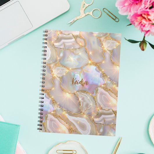 Carnet Or beige agate nom holographique