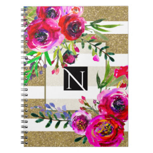 Carnet Or Blanc Rayures Gras Glam Floral Botanique