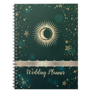 Carnet Or Céleste Soleil Et Lune Étoiles Vert