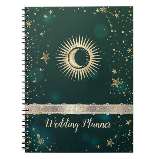 Carnet Or Céleste Soleil Et Lune Étoiles Vert (Devant)