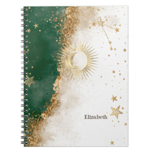 Carnet Or céleste Soleil Et Lune Étoiles Vert