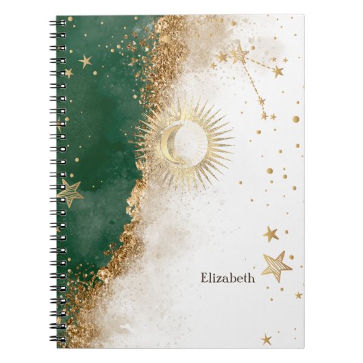 Carnet Or céleste Soleil Et Lune Étoiles Vert (Devant)