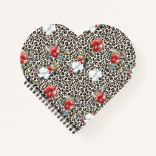 Carnet Or Empreinte de léopard Rouge Blanc Floral (Devant)