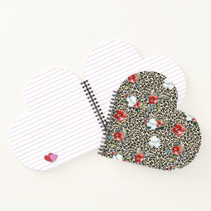 Carnet Or Empreinte de léopard Rouge Blanc Floral