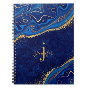 Carnet Or et bleu Agate Moderne Marbre élégant Personnali