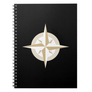 Carnet Or et boussole blanche sur noir