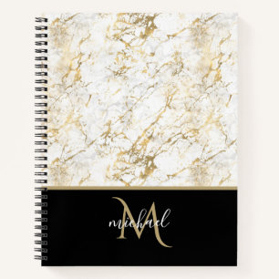 Carnet Or et Marbre blanc avec Monogramme noir