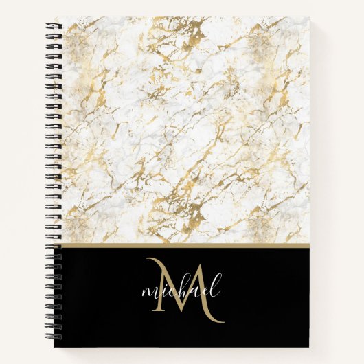 Carnet Or et Marbre blanc avec Monogramme noir (Devant)