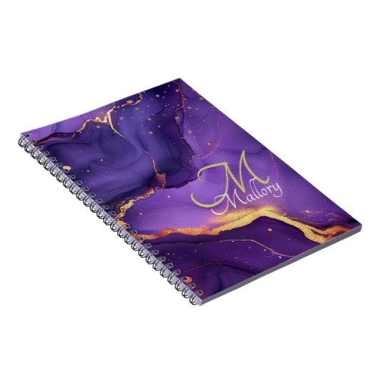 Carnet Or et mauve Agate 💜 ✨ Élégant Script Monogramme (Côté Droit)