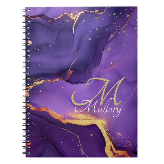 Carnet Or et mauve Agate 💜 ✨ Élégant Script Monogramme (Devant)