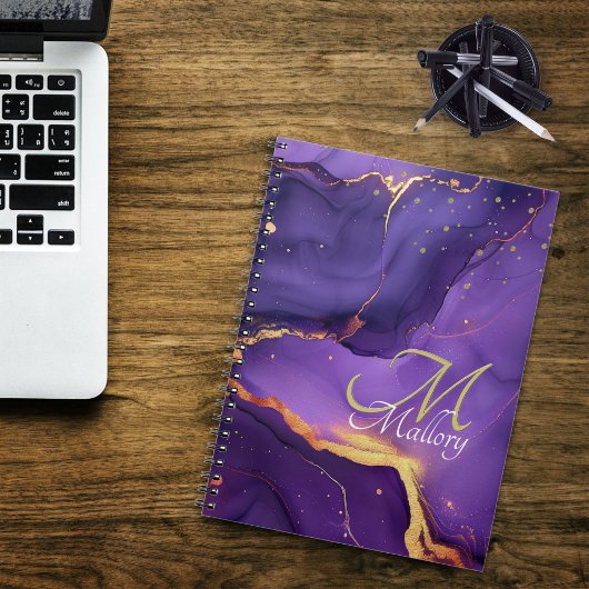 Carnet Or et mauve Agate 💜 ✨ Élégant Script Monogramme