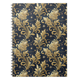 Carnet Or et noir Motif floral damassé luxueux et royal