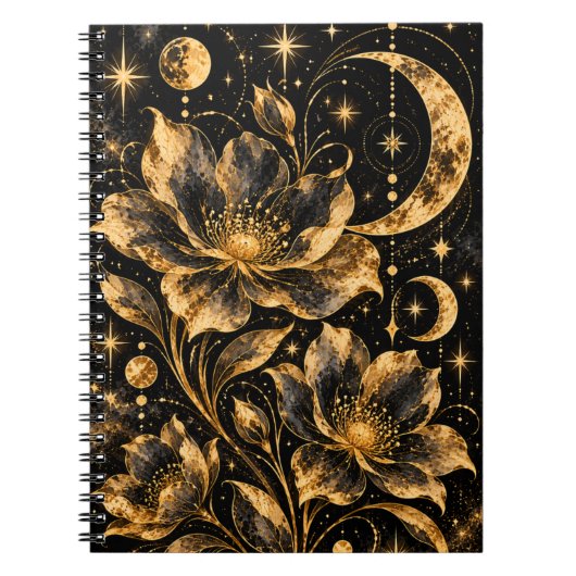 Carnet Or Floral Lune Dorée Céleste (Devant)
