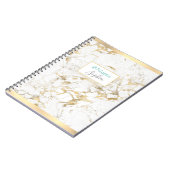 Carnet Or/Marbre blanc élégant, Bars Or, Nom & Titre (Côté gauche)