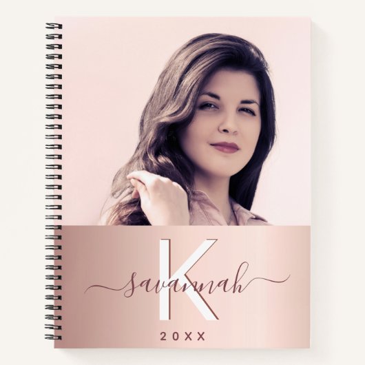 Carnet Or monogramme photo rosé (Devant)
