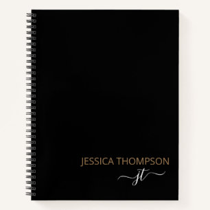 Carnet Or Monogramme Simple Nom De Script Noir Moderne Or