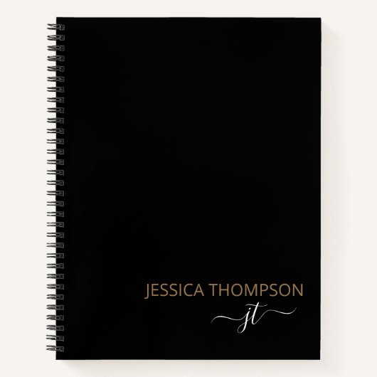 Carnet Or Monogramme Simple Nom De Script Noir Moderne Or (Devant)