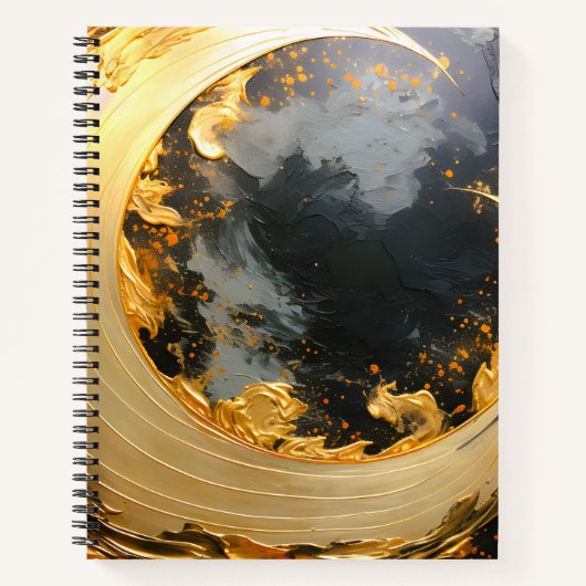 Carnet Or noir Abstrait Tourbillon Moderne Lune (Devant)
