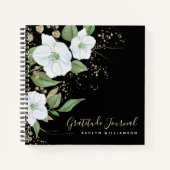Carnet Or noir écriture florale aquarelle chic gratitude (Devant)