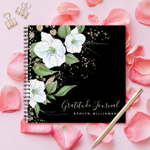 Carnet Or noir écriture florale aquarelle chic gratitude
