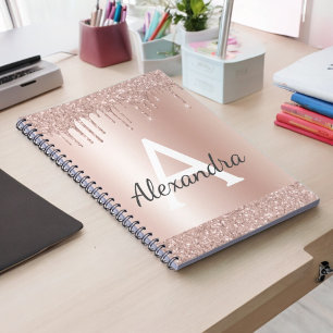 Carnet Or Rose Gold - Monogramme Nom Paillettes Rose Blus
