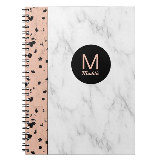 Carnet Or Rose tendance et marbre avec Monogramme (Devant)
