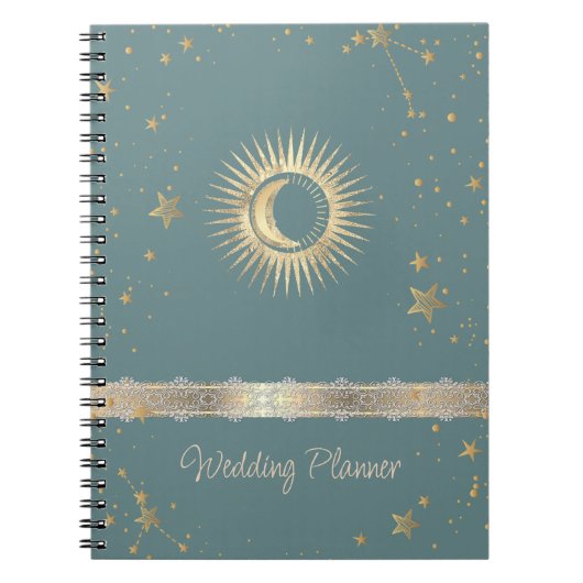 Carnet Or Soleil Céleste Et Lune Étoiles Vert Menthe (Devant)