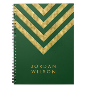 Carnet Or vert élégant personnalisé Chevron de Faux