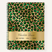 Carnet Or vert émeraude motif léopard guépard (Devant)
