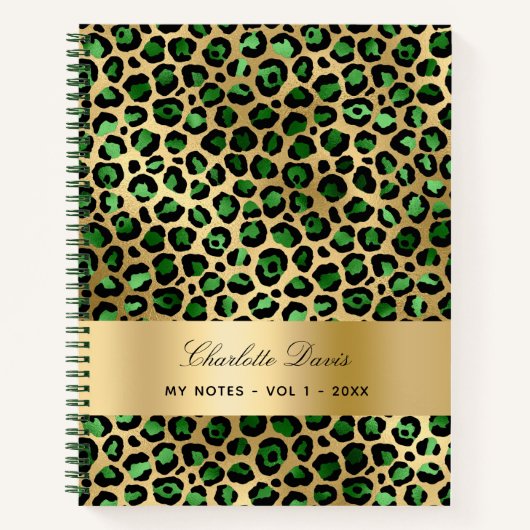 Carnet Or vert émeraude motif léopard guépard (Devant)