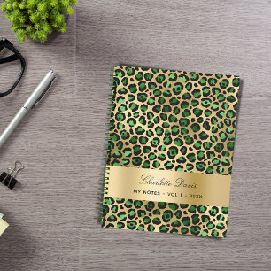 Carnet Or vert émeraude motif léopard guépard