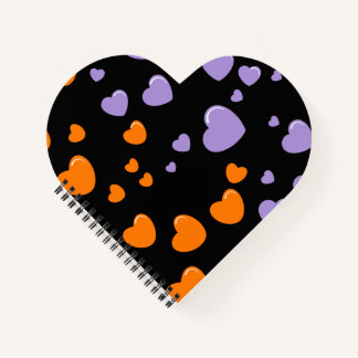 Carnet orange and purple hearts polka dots