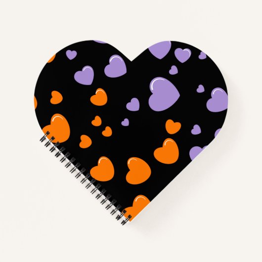 Carnet orange and purple hearts polka dots (Devant)