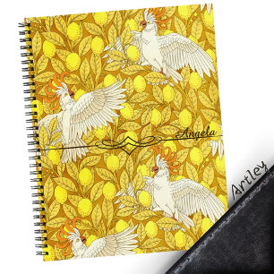 Carnet Orange Art Nouveau Cockatoo Citron Nom personnalis