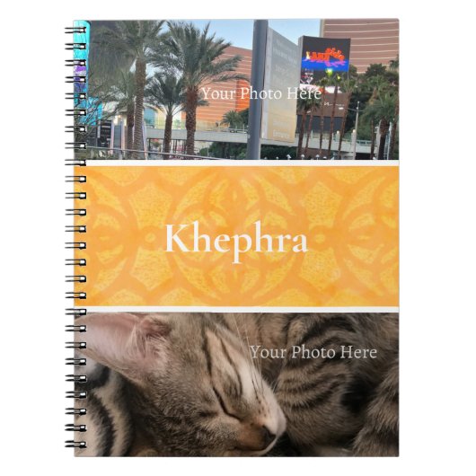 Carnet Orange Batik Photo Collage Blanc Nom de la frontiè (Devant)