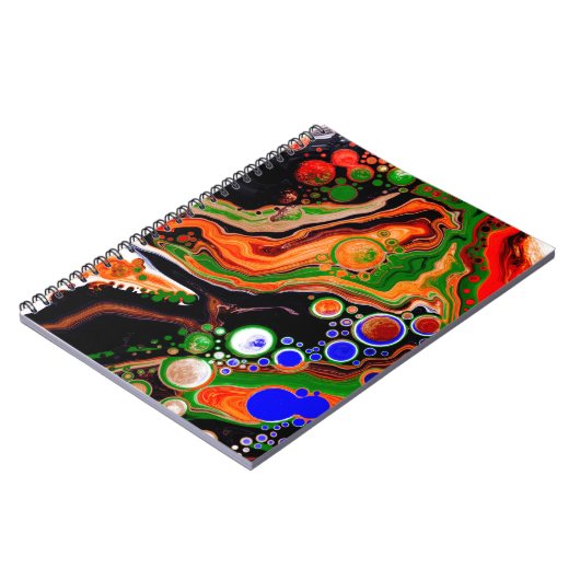 Carnet Orange, Bleu, Vert, Black Digital Fluid Art (Côté gauche)