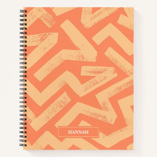 Carnet Orange Brush Lines Geometric Pattern Personalized (Devant)