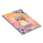 Carnet Orange Chat & Fleurs de Violet Notes quotidiennes (Côté Droit)