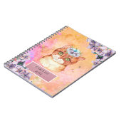 Carnet Orange Chat & Fleurs de Violet Notes quotidiennes (Côté gauche)