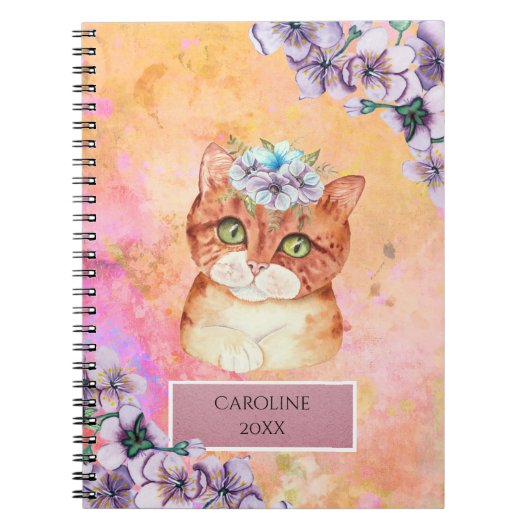 Carnet Orange Chat & Fleurs de Violet Notes quotidiennes (Devant)