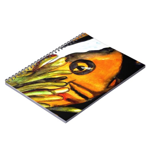 Carnet Orange Clown Poisson aquarelle peinture d'art orig (Côté gauche)