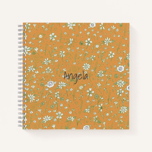 Carnet orange Doodle Flower personnalisable (Devant)