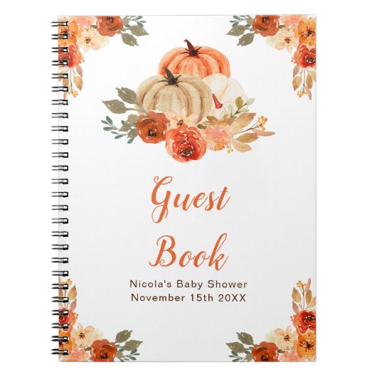 Carnet Orange Floral Pumpkin Baby Shower Guest Book (Devant)