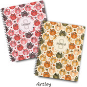 Carnet Orange Grey Cute Gras Chats Nom Monogramme