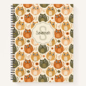 Carnet Orange Grey Cute Gras Chats Nom Monogramme (Devant)