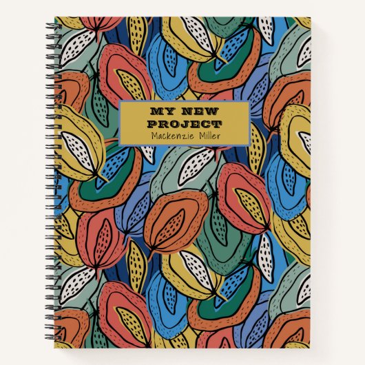 Carnet Orange, jaune, bleu automne folle feuille motif (Devant)