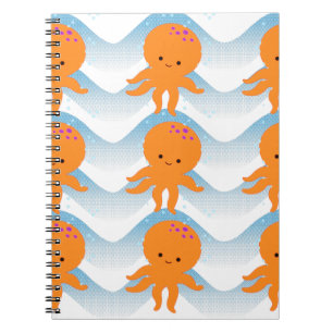 Carnet Orange Octopus And Blue Waves Pattern
