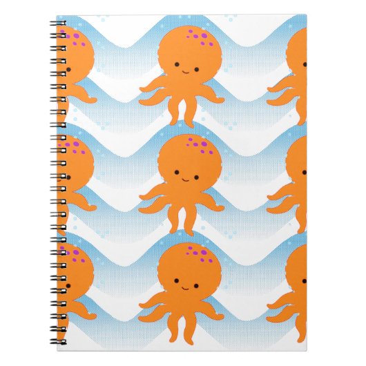 Carnet Orange Octopus And Blue Waves Pattern (Devant)